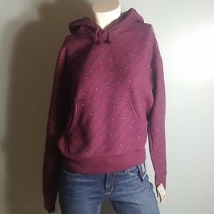 Champion Logo Print Burgandy Hoody Small